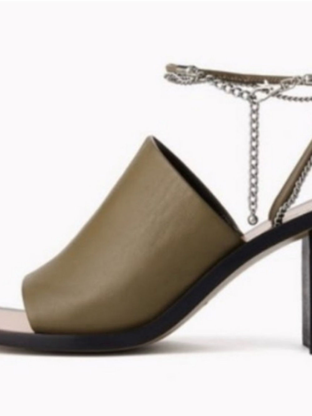 rag & bone Olive Green Leather Block Heel Slingback Mules with Silver Chain - Picture 2 of 10